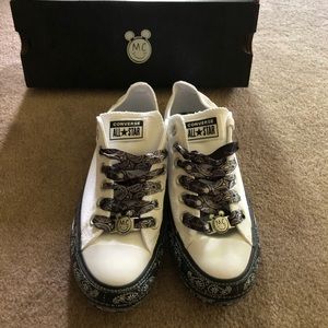 Converse All Star White Low Top Sneakers with Black Paisley Details